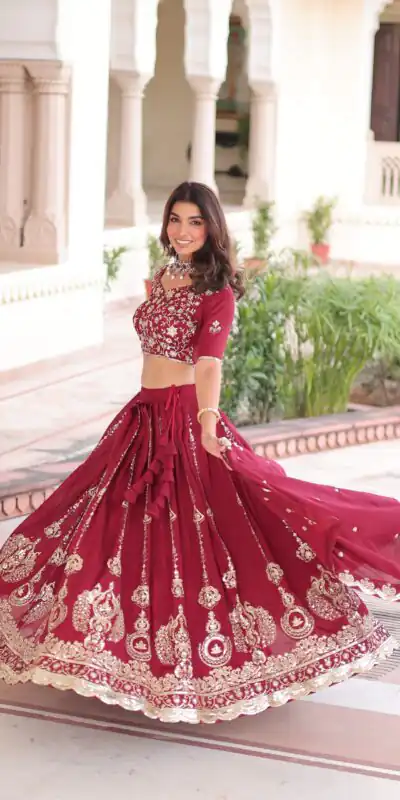 Maroon Vichitra Silk With Sequins Work Lehenga Choli | Lehenga, Bollywood Lehenga, Creative Lehenga, Designer Lehenga, Embroidered Lehenga, Party Wear Lehenga