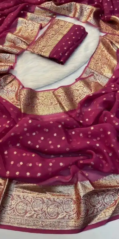 Maroon Viscose Georgette With Running Blouse Saree | Sarees, Bollywood Sarees, Creative Sarees, Designer Sarees, Embroidered Sarees, Ethnic Saree, Modern Digital sarees, Party Wear Sarees
