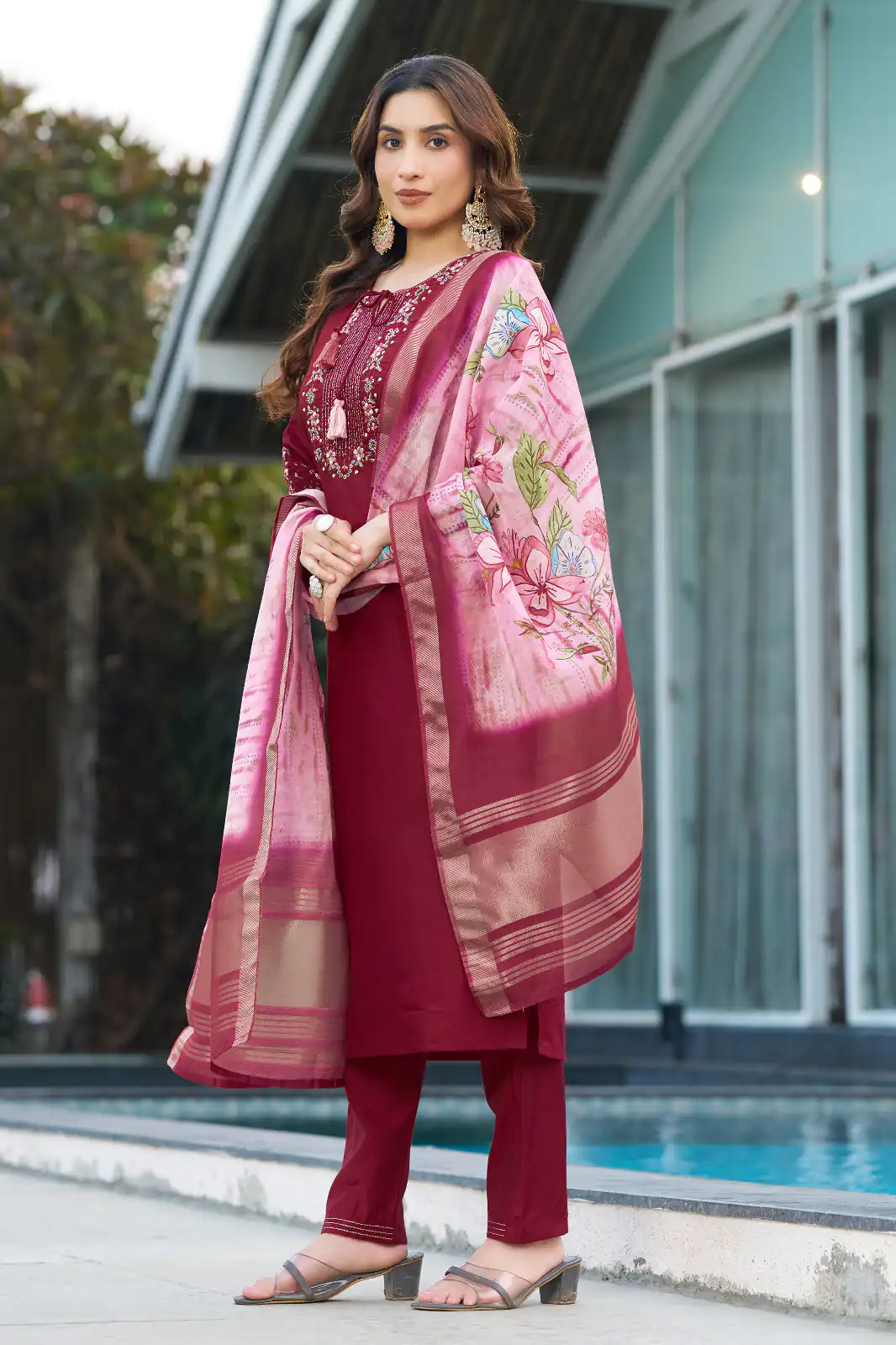 Maroon Viscose Silk Digital Print Embroider Work Salwar Suit | Jump Suits, Salwar suit, Casual Suits, Creative suits, Designer Suits, Palazzo Suits, Party Wear Suits, Patiala Suits, Straight Suits