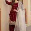 Maroon Zimmy Silk Embroider Work Salwar Suit | Jump Suits, Salwar suit, Casual Suits, Creative suits, Designer Suits, Palazzo Suits, Party Wear Suits, Patiala Suits, Straight Suits
