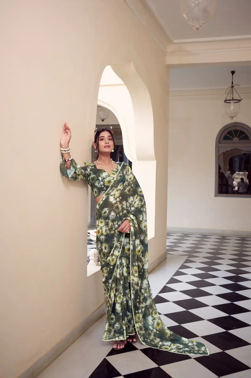 Mehandi Weightless Floral Printed Saree | Sarees, Bollywood Sarees, Creative Sarees, Designer Sarees, Embroidered Sarees, Ethnic Saree, Modern Digital sarees, Party Wear Sarees
