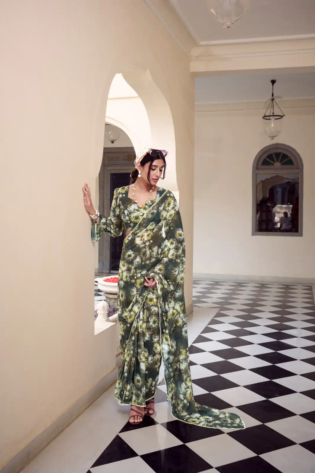 Mehandi Weightless Floral Printed Saree | Sarees, Bollywood Sarees, Creative Sarees, Designer Sarees, Embroidered Sarees, Ethnic Saree, Modern Digital sarees, Party Wear Sarees