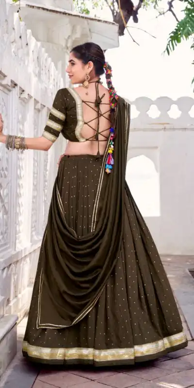 Mehendi Chanderi Lace Zari Work Lehenga Choli | Lehenga, Bollywood Lehenga, Creative Lehenga, Designer Lehenga, Embroidered Lehenga, Party Wear Lehenga