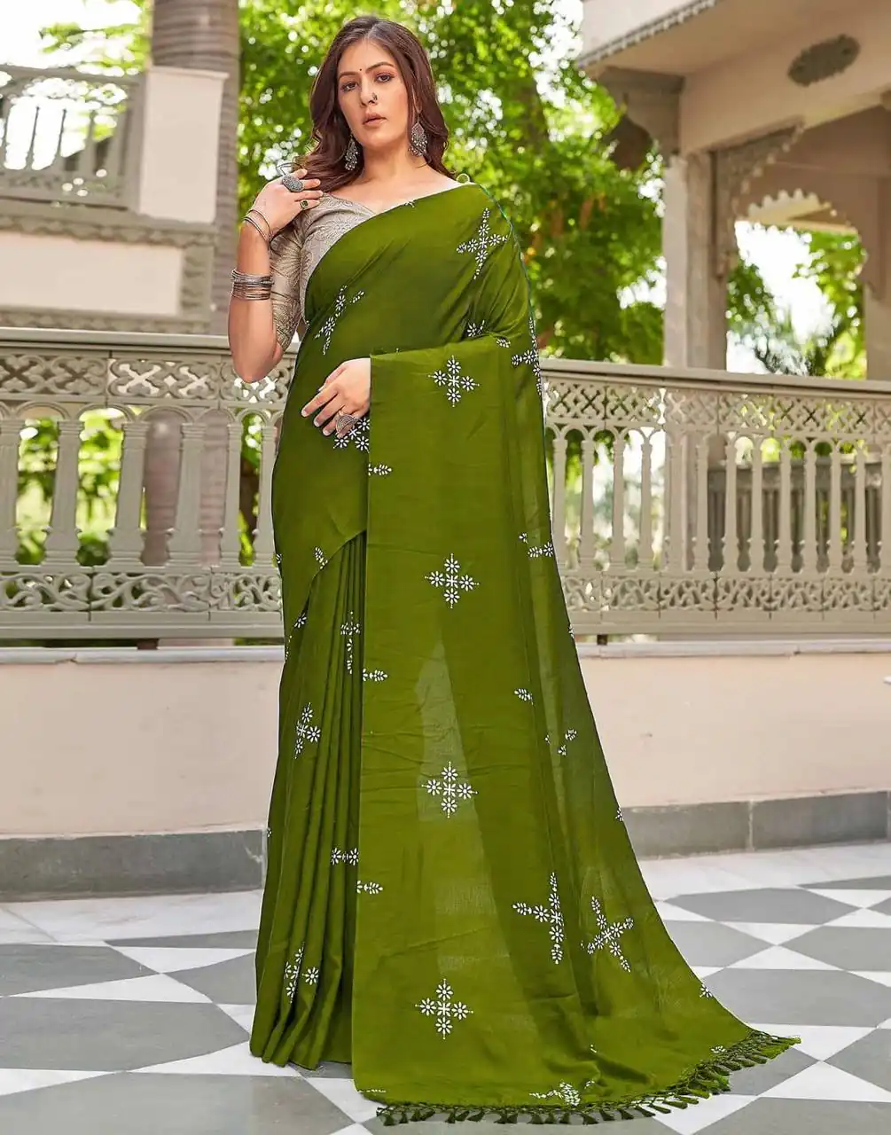 Mehendi Natural Silk With Thread Embroidery Saree | Sarees, Bollywood Sarees, Creative Sarees, Designer Sarees, Embroidered Sarees, Ethnic Saree, Modern Digital sarees, Party Wear Sarees
