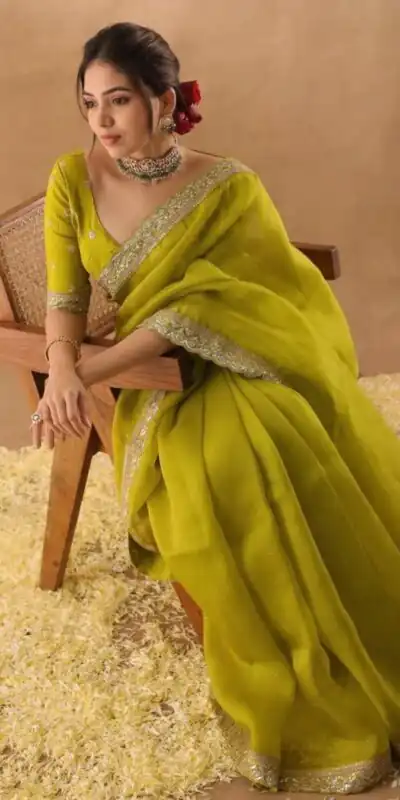 Mehendi Organza Silk With Embroidery Work Saree | Sarees, Bollywood Sarees, Creative Sarees, Designer Sarees, Embroidered Sarees, Ethnic Saree, Modern Digital sarees, Party Wear Sarees