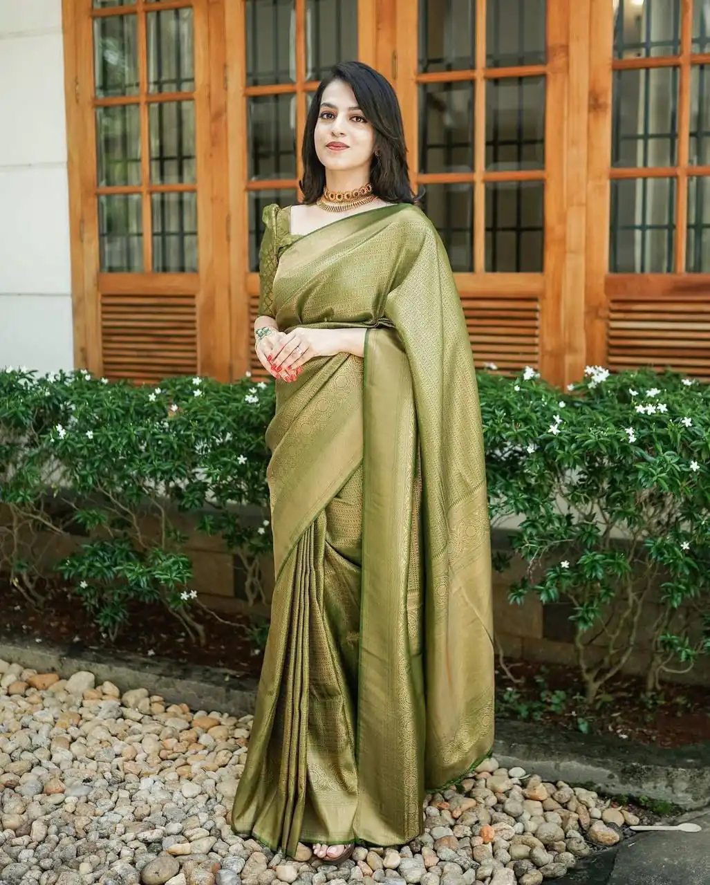 Mehndi Silk Jacquard Work On All Over Saree | Sarees, Bollywood Sarees, Creative Sarees, Designer Sarees, Embroidered Sarees, Ethnic Saree, Modern Digital sarees, Party Wear Sarees