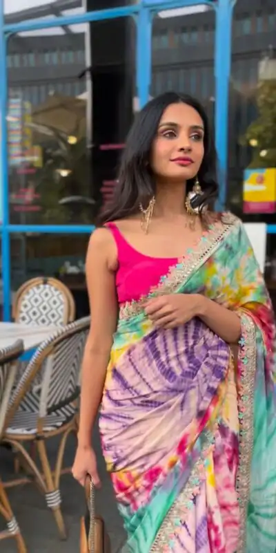 Multi Chinon fabric Embroidery Coding Sequins Lace Saree | Sarees, Bollywood Sarees, Creative Sarees, Designer Sarees, Embroidered Sarees, Ethnic Saree, Modern Digital sarees, Party Wear Sarees