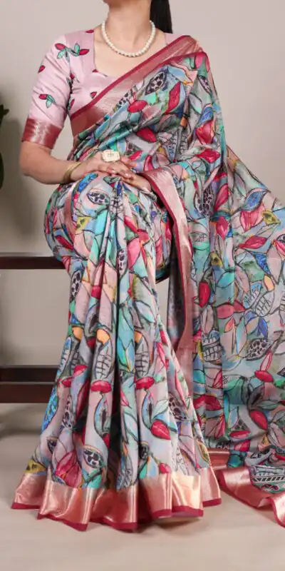 Multi Tushar Silk With Viscose Border Printed Saree | Sarees, Bollywood Sarees, Creative Sarees, Designer Sarees, Embroidered Sarees, Ethnic Saree, Modern Digital sarees, Party Wear Sarees