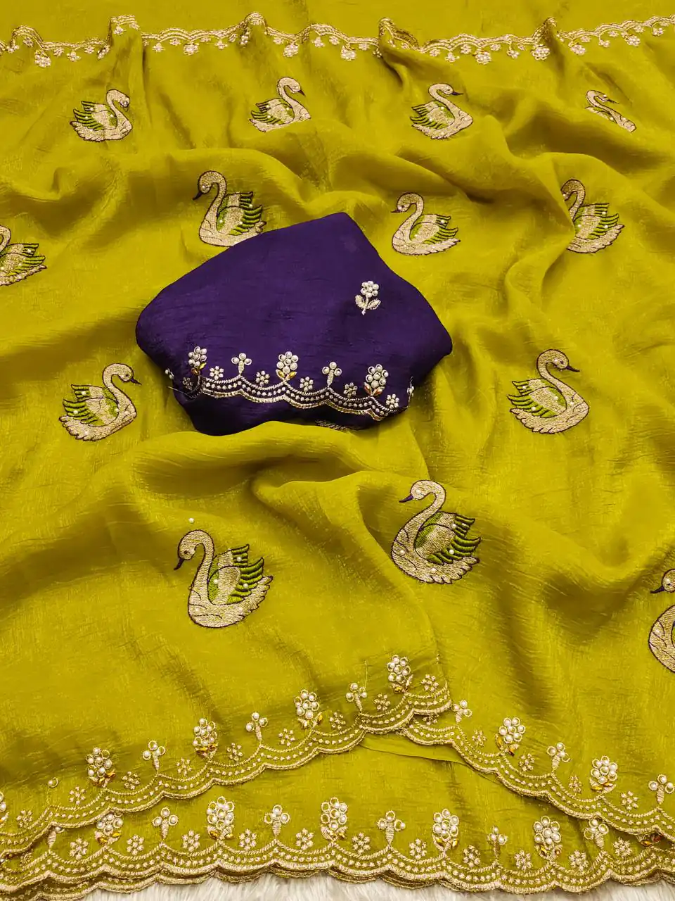 Mustard Crunchy Chiffon Diamond Work Saree | Sarees, Bollywood Sarees, Creative Sarees, Designer Sarees, Embroidered Sarees, Ethnic Saree, Modern Digital sarees, Party Wear Sarees