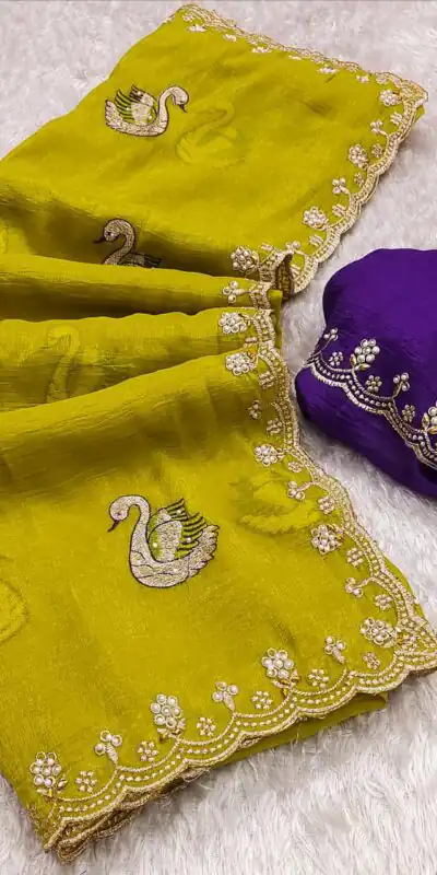 Mustard Crunchy Chiffon Diamond Work Saree | Sarees, Bollywood Sarees, Creative Sarees, Designer Sarees, Embroidered Sarees, Ethnic Saree, Modern Digital sarees, Party Wear Sarees