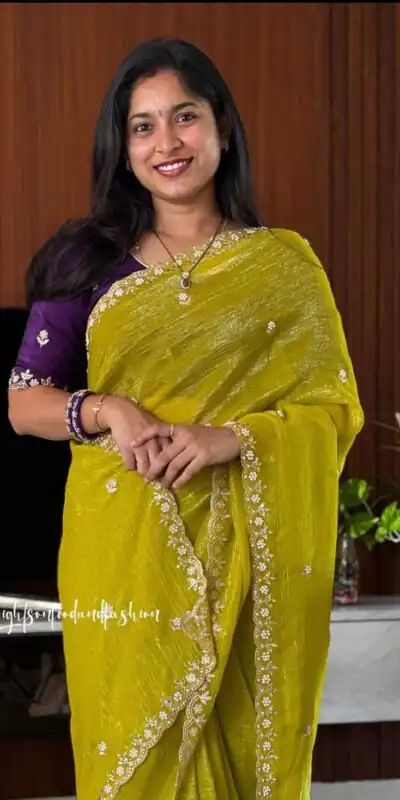Mustard Crunchy Chiffon Embroidery Work Saree | Sarees, Bollywood Sarees, Creative Sarees, Designer Sarees, Embroidered Sarees, Ethnic Saree, Modern Digital sarees, Party Wear Sarees