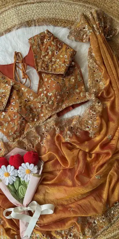 Mustard Fandy Chiffon Embroidery Work Saree | Sarees, Bollywood Sarees, Creative Sarees, Designer Sarees, Embroidered Sarees, Ethnic Saree, Modern Digital sarees, Party Wear Sarees