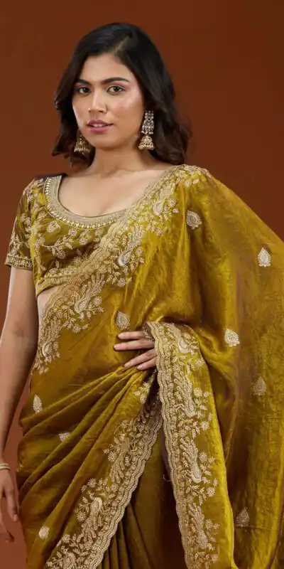Mustard Fandy Satin Silk Embroidery Work Saree | Sarees, Bollywood Sarees, Creative Sarees, Designer Sarees, Embroidered Sarees, Ethnic Saree, Modern Digital sarees, Party Wear Sarees