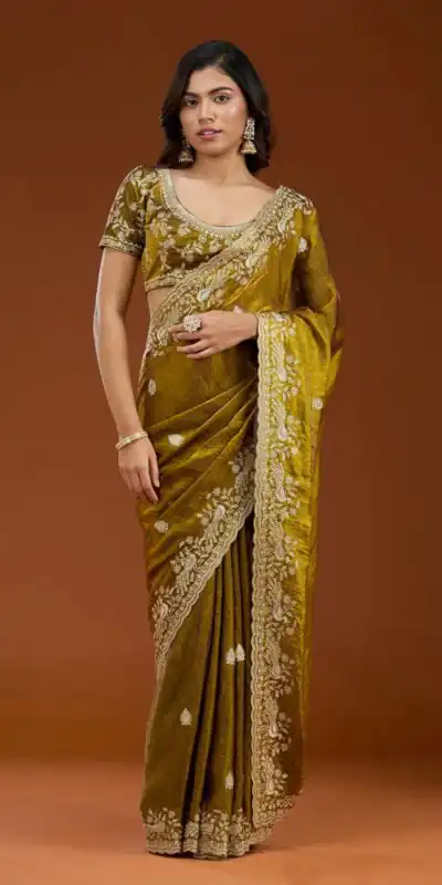 Mustard Fandy Satin Silk Embroidery Work Saree | Sarees, Bollywood Sarees, Creative Sarees, Designer Sarees, Embroidered Sarees, Ethnic Saree, Modern Digital sarees, Party Wear Sarees