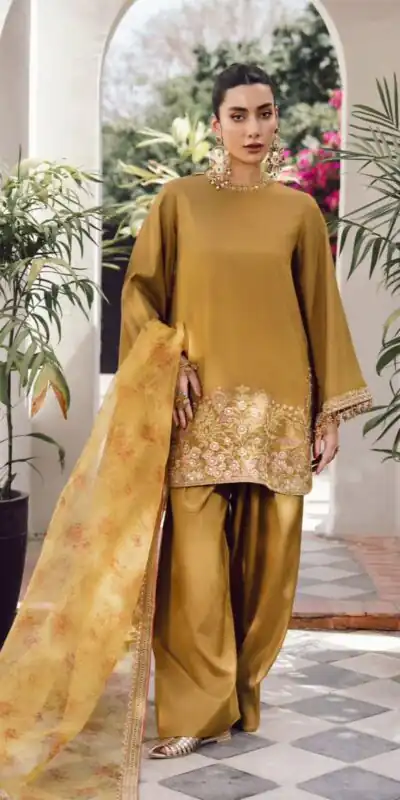 Mustard French Crep Silk With Sequence Salwar Suit | Jump Suits, Salwar suit, Casual Suits, Creative suits, Designer Suits, Palazzo Suits, Party Wear Suits, Patiala Suits, Straight Suits