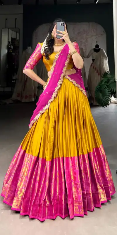 Mustard Narayan Pattu Zari Weaving Work Lehenga Choli | Lehenga, Bollywood Lehenga, Creative Lehenga, Designer Lehenga, Embroidered Lehenga, Party Wear Lehenga