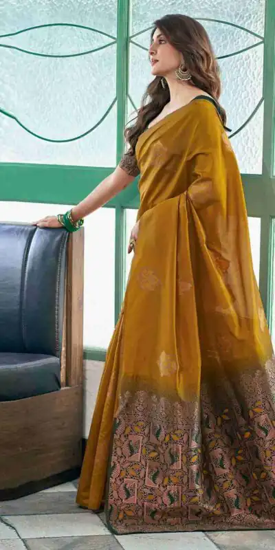 Mustard Soft Lichi Silk Lace Border Work Saree | Sarees, Bollywood Sarees, Creative Sarees, Designer Sarees, Embroidered Sarees, Ethnic Saree, Modern Digital sarees, Party Wear Sarees