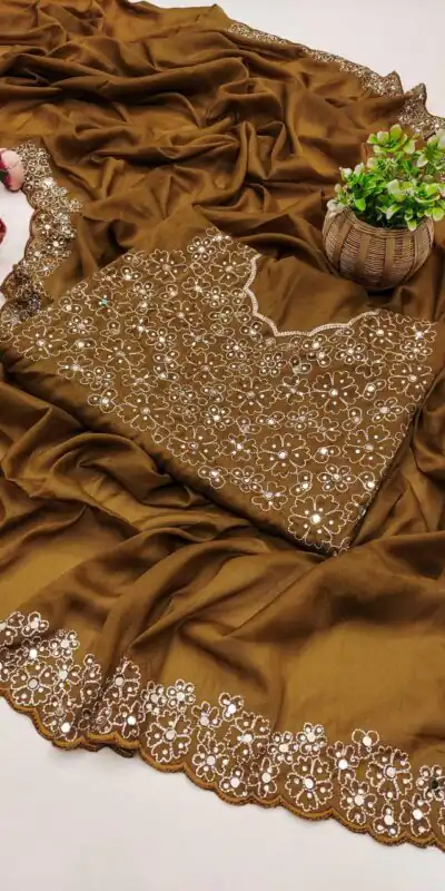 Mustard Star Georgette Silk Embroidery Work Saree | Sarees, Bollywood Sarees, Creative Sarees, Designer Sarees, Embroidered Sarees, Ethnic Saree, Modern Digital sarees, Party Wear Sarees