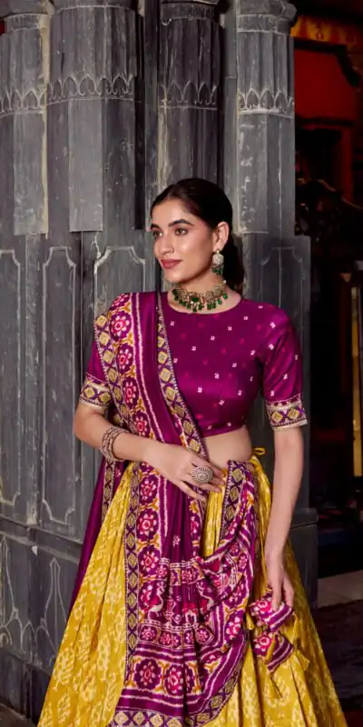 Mustard Tasar Silk Sequins Embroidery Work Lehenga Choli | Lehenga, Bollywood Lehenga, Creative Lehenga, Designer Lehenga, Embroidered Lehenga, Party Wear Lehenga