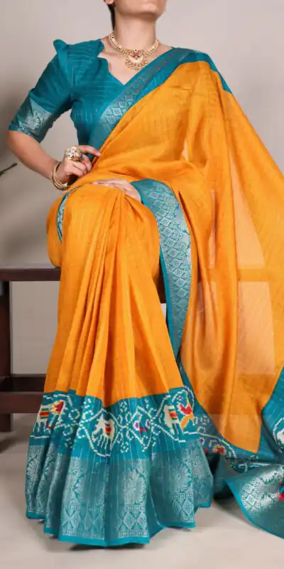 Mustard Tussar Chex Patola Saree | Sarees, Bollywood Sarees, Creative Sarees, Designer Sarees, Embroidered Sarees, Ethnic Saree, Modern Digital sarees, Party Wear Sarees