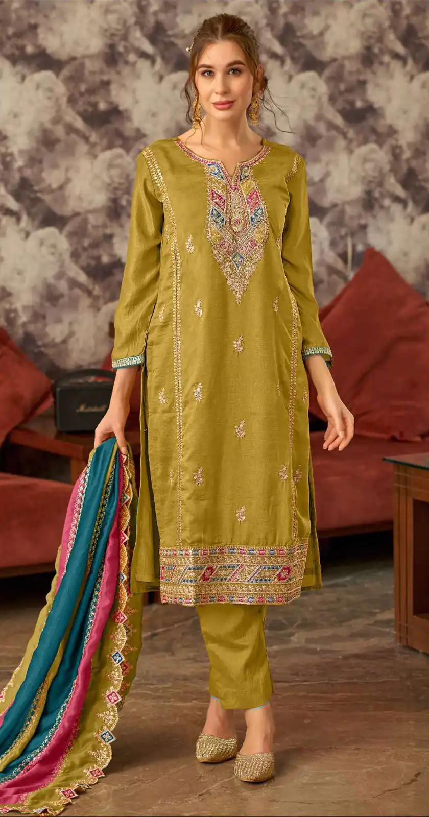 Mustard Vichitra Embroidery Codding Sequence Salwar Suit | Jump Suits, Salwar suit, Casual Suits, Creative suits, Designer Suits, Palazzo Suits, Party Wear Suits, Patiala Suits, Straight Suits