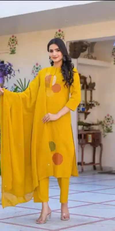 Mustered Chanderi Embroidery Mirror Work Salar Suit | Jump Suits, Salwar suit, Casual Suits, Creative suits, Designer Suits, Palazzo Suits, Party Wear Suits, Patiala Suits, Straight Suits