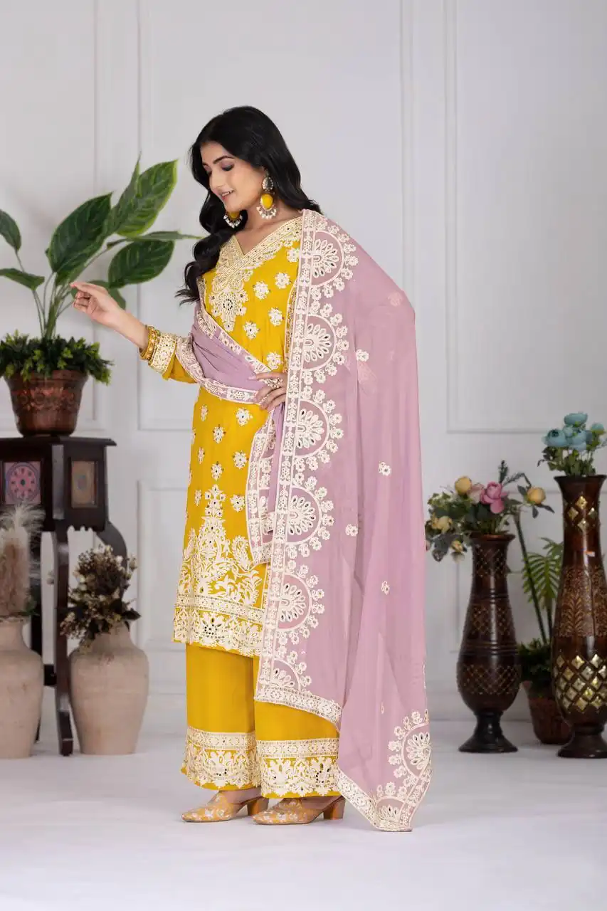 Mustered Faux Georgette With Embroider Salwar Suit | Jump Suits, Salwar suit, Casual Suits, Creative suits, Designer Suits, Palazzo Suits, Party Wear Suits, Patiala Suits, Straight Suits