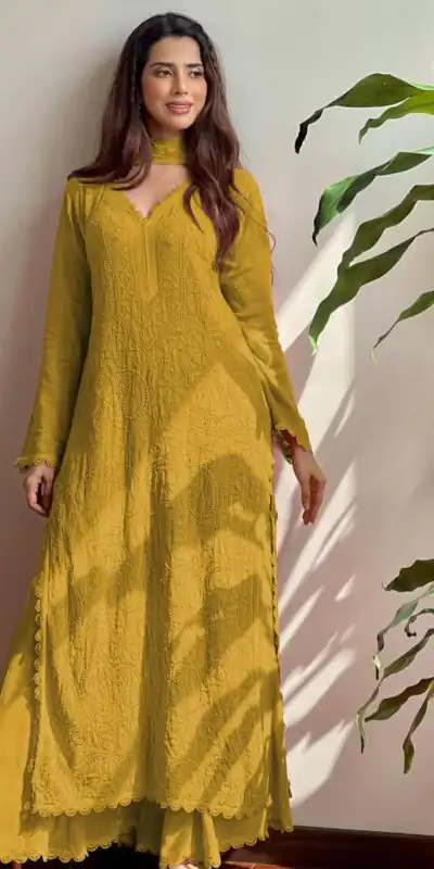 Mustered Georgette Thread Embroidery Salwar Suit | Salwar suit, Casual Suits, Creative suits, Designer Suits, Palazzo Suits, Party Wear Suits, Patiala Suits, Straight Suits