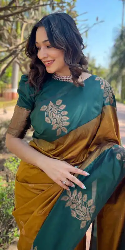 Mustered Lichi Silk Jacquard Saree | Sarees, Bollywood Sarees, Creative Sarees, Designer Sarees, Embroidered Sarees, Ethnic Saree, Modern Digital sarees, Party Wear Sarees