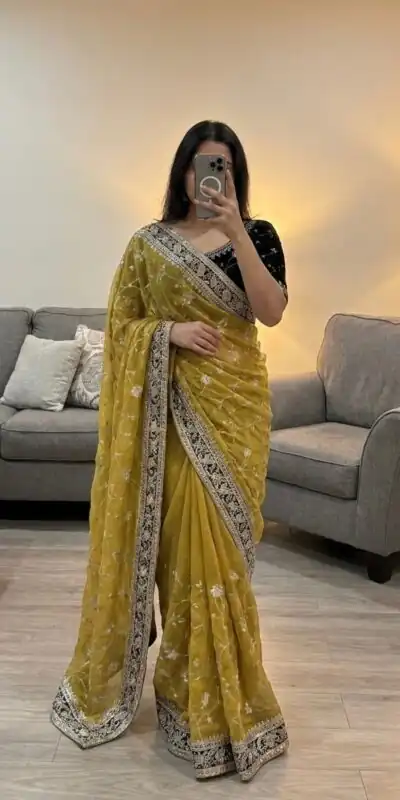 Mustered Moss Silk Zari Embroidery Work Saree | Sarees, Bollywood Sarees, Creative Sarees, Designer Sarees, Embroidered Sarees, Ethnic Saree, Modern Digital sarees, Party Wear Sarees