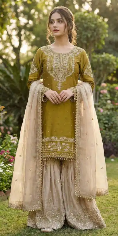 Mustered Organza Silk Embroidery Lace Work Salwar Suit | Jump Suits, Salwar suit, Casual Suits, Creative suits, Designer Suits, Palazzo Suits, Party Wear Suits, Patiala Suits, Straight Suits