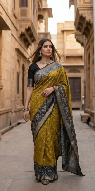 Mustered Pochampalli Silk Zari Woven Work Saree | Sarees, Bollywood Sarees, Creative Sarees, Designer Sarees, Embroidered Sarees, Ethnic Saree, Modern Digital sarees, Party Wear Sarees