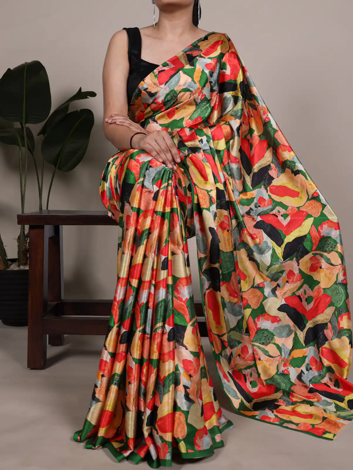 Mustered Satin Silk Floral Print Saree | Sarees, Bollywood Sarees, Creative Sarees, Designer Sarees, Embroidered Sarees, Ethnic Saree, Modern Digital sarees, Party Wear Sarees