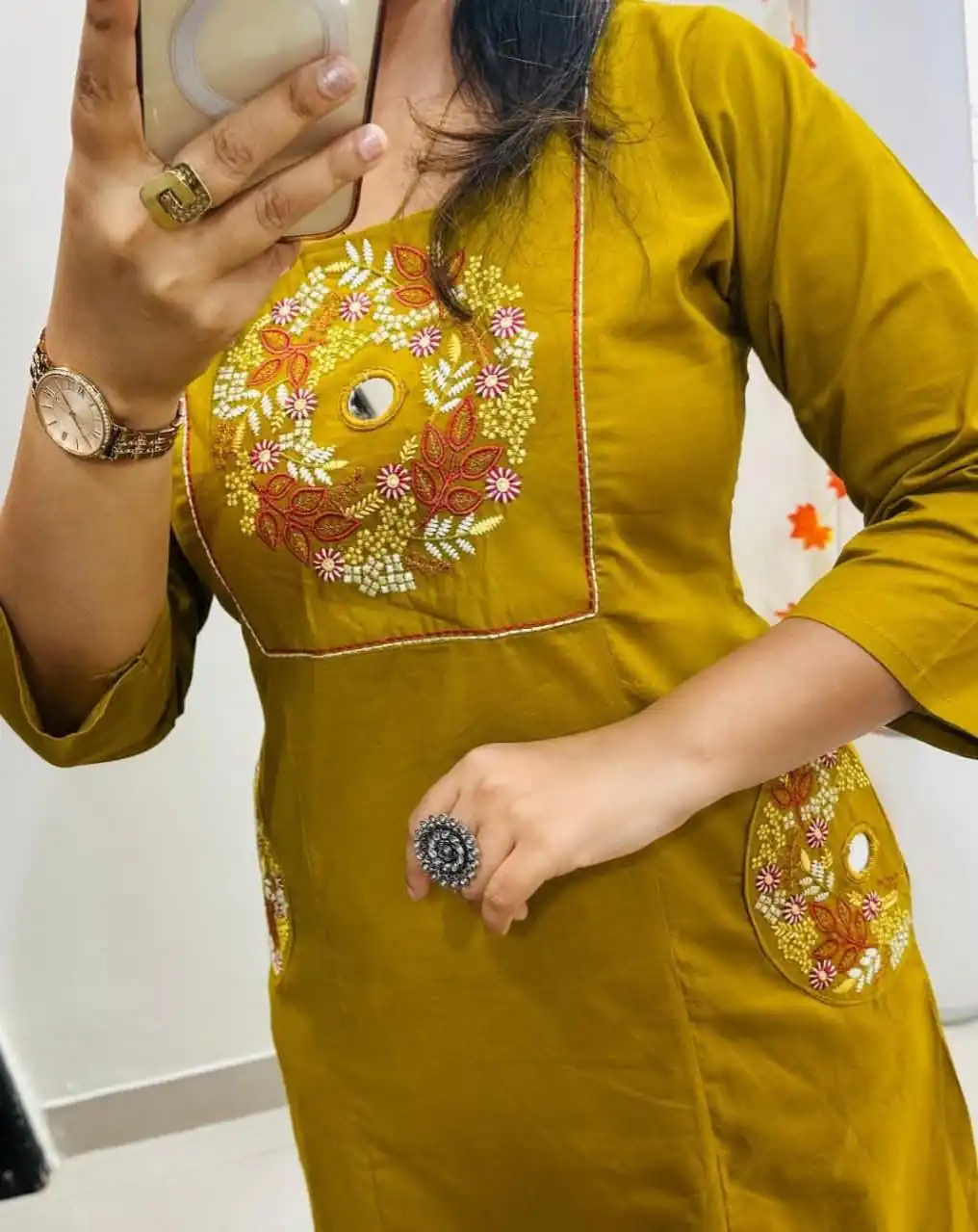 Mustered Soft Cotton Slub Embroidery Work Kurti | Kurti, Bollywood Kurti, Creative Kurtis, Designer Kurti, Party Wear Kurti, Selfie Kurti