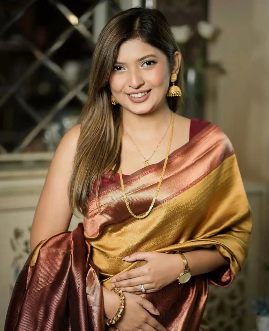 Mustered Soft Lichi Silk On All Over Saree | Sarees, Bollywood Sarees, Creative Sarees, Designer Sarees, Embroidered Sarees, Ethnic Saree, Modern Digital sarees, Party Wear Sarees