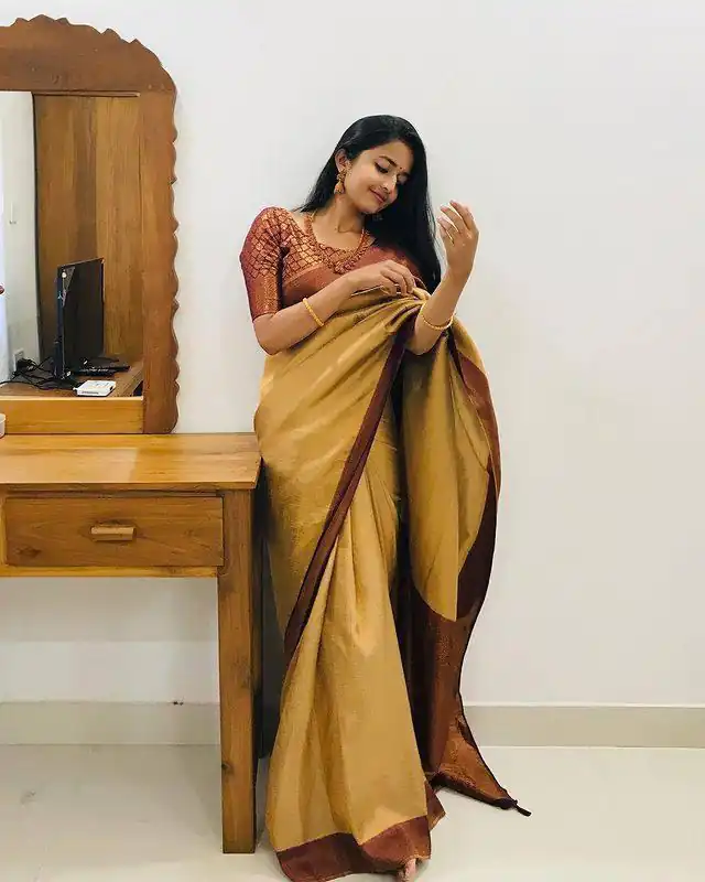 Mustered Soft Lichi Silk On All Over Saree | Sarees, Bollywood Sarees, Creative Sarees, Designer Sarees, Embroidered Sarees, Ethnic Saree, Modern Digital sarees, Party Wear Sarees