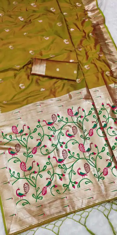 Mustered Soft Paithani Silk Lace Zari Work Saree | Sarees, Bollywood Sarees, Creative Sarees, Designer Sarees, Embroidered Sarees, Ethnic Saree, Modern Digital sarees, Party Wear Sarees