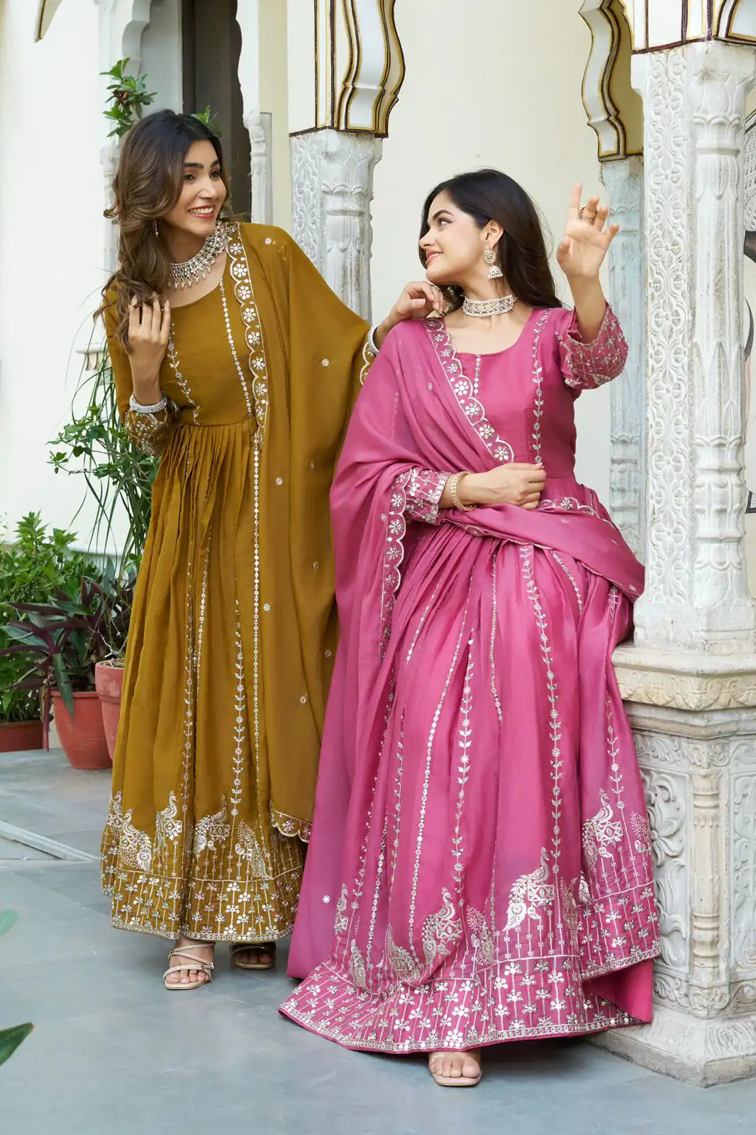 Mustered Star Georgette Embroidery Work Gown | Jump Suits, Salwar suit, Casual Suits, Creative suits, Designer Suits, Palazzo Suits, Party Wear Suits, Patiala Suits, Straight Suits