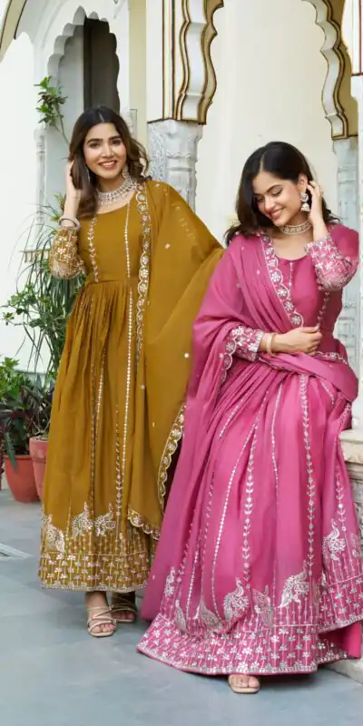 Mustered Star Georgette Embroidery Work Gown | Jump Suits, Salwar suit, Casual Suits, Creative suits, Designer Suits, Palazzo Suits, Party Wear Suits, Patiala Suits, Straight Suits