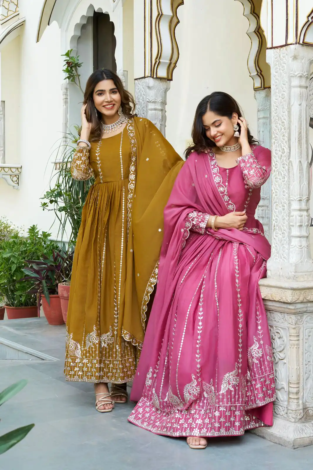 Mustered Star Georgette Embroidery Work Gown | Jump Suits, Salwar suit, Casual Suits, Creative suits, Designer Suits, Palazzo Suits, Party Wear Suits, Patiala Suits, Straight Suits