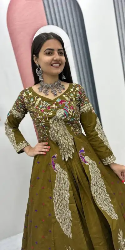 Mustered Vichitra Sequence Work Lehenga Choli | Lehenga, Bollywood Lehenga, Creative Lehenga, Designer Lehenga, Embroidered Lehenga, Party Wear Lehenga
