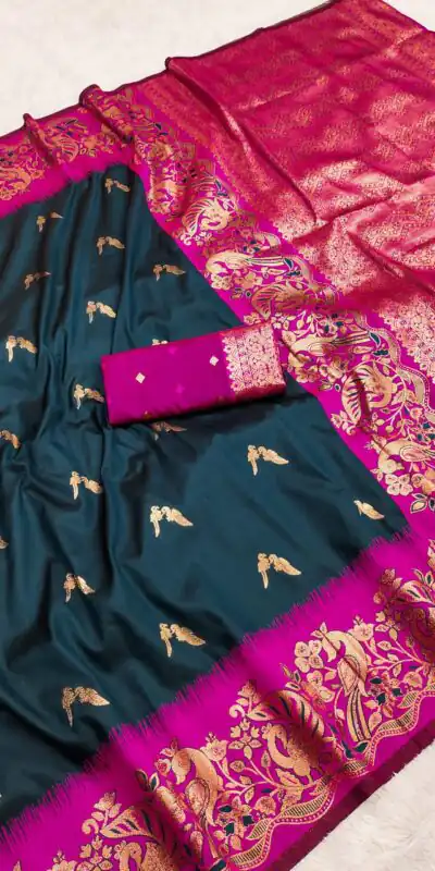 Navy Blue Banarasi Silk Weaving Lace Zari Work Saree | Sarees, Bollywood Sarees, Creative Sarees, Designer Sarees, Embroidered Sarees, Ethnic Saree, Modern Digital sarees, Party Wear Sarees
