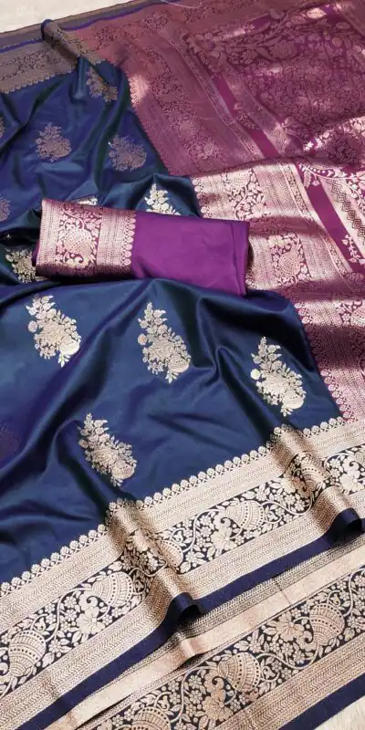 Navy Blue Banarasi Silk Zari Lace Work All Over Saree | Sarees, Bollywood Sarees, Creative Sarees, Designer Sarees, Embroidered Sarees, Ethnic Saree, Modern Digital sarees, Party Wear Sarees