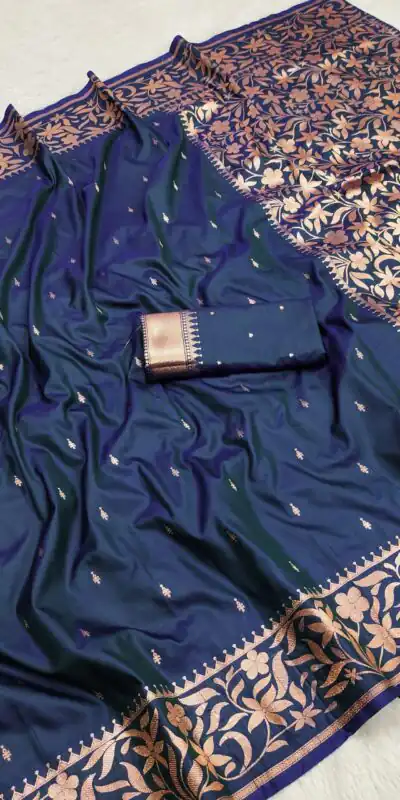 Navy Blue Banarasi Silk Zari Weaving Lace Work Saree | Sarees, Bollywood Sarees, Creative Sarees, Designer Sarees, Embroidered Sarees, Ethnic Saree, Modern Digital sarees, Party Wear Sarees