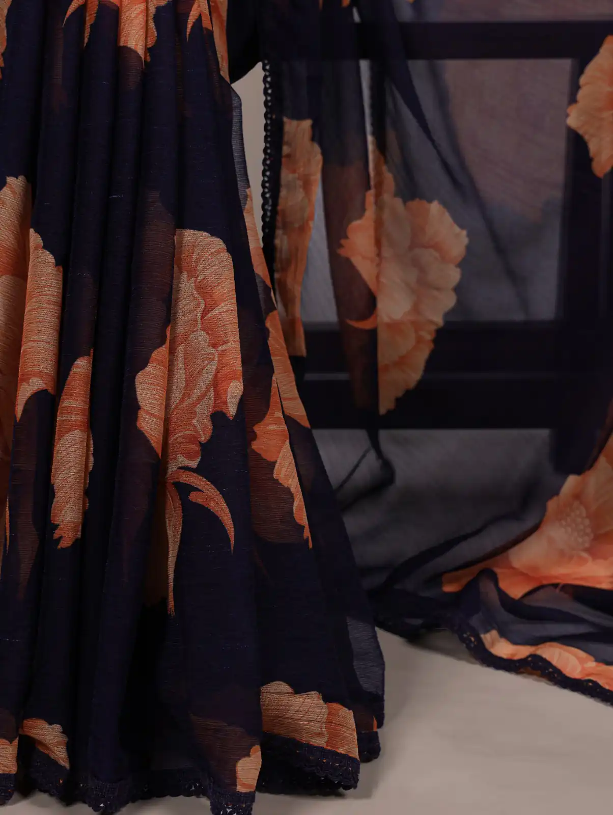 Navy Blue Chiffon With Lace Work Saree | Sarees, Bollywood Sarees, Creative Sarees, Designer Sarees, Embroidered Sarees, Ethnic Saree, Modern Digital sarees, Party Wear Sarees