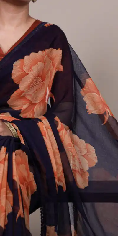 Navy Blue Chiffon With Lace Work Saree | Sarees, Bollywood Sarees, Creative Sarees, Designer Sarees, Embroidered Sarees, Ethnic Saree, Modern Digital sarees, Party Wear Sarees