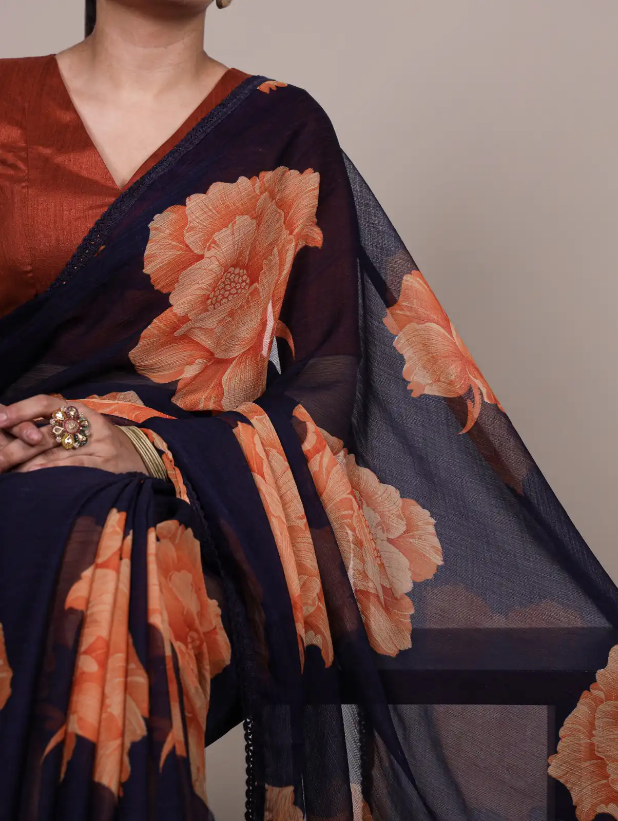 Navy Blue Chiffon With Lace Work Saree | Sarees, Bollywood Sarees, Creative Sarees, Designer Sarees, Embroidered Sarees, Ethnic Saree, Modern Digital sarees, Party Wear Sarees