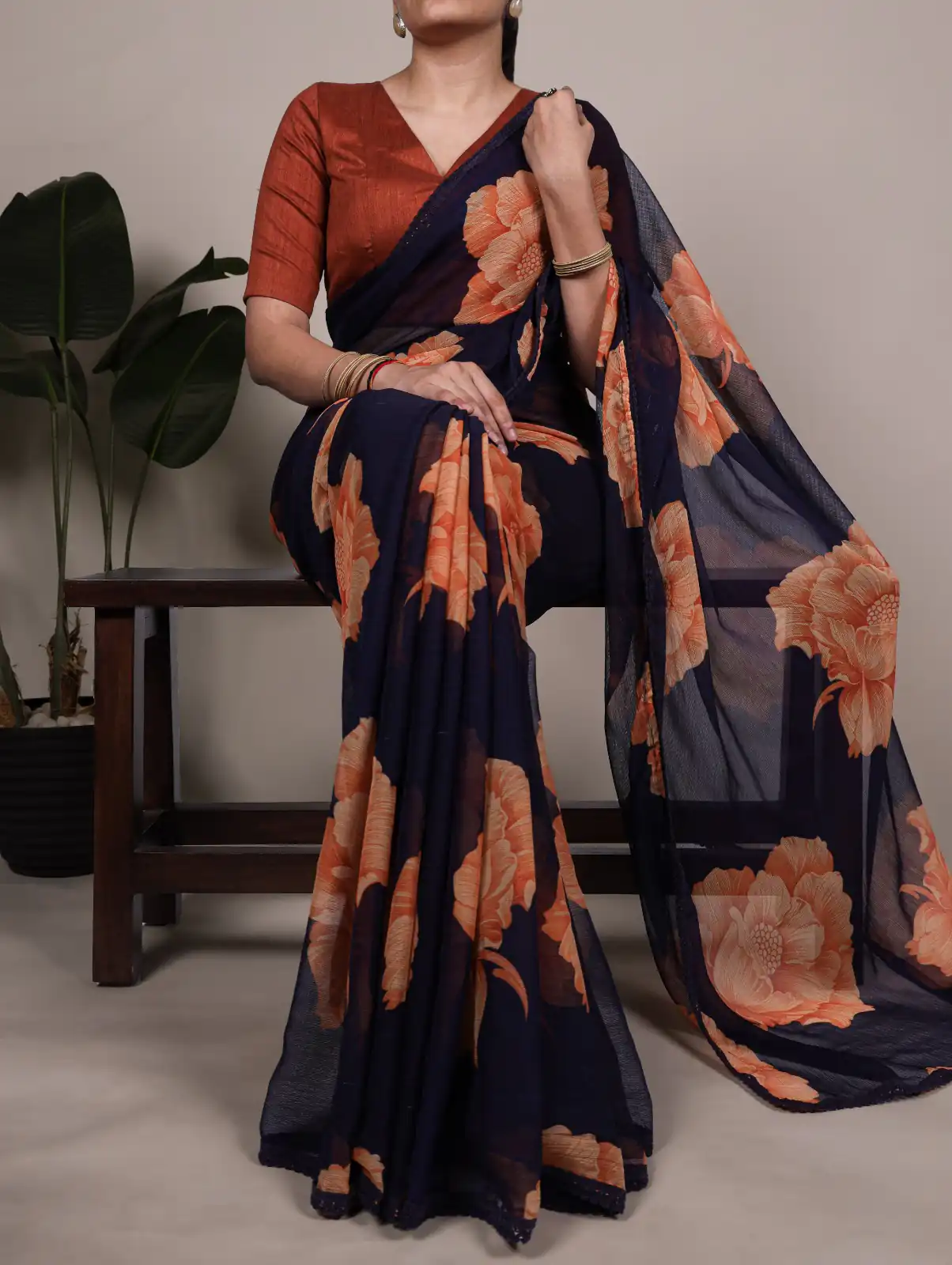 Navy Blue Chiffon With Lace Work Saree | Sarees, Bollywood Sarees, Creative Sarees, Designer Sarees, Embroidered Sarees, Ethnic Saree, Modern Digital sarees, Party Wear Sarees