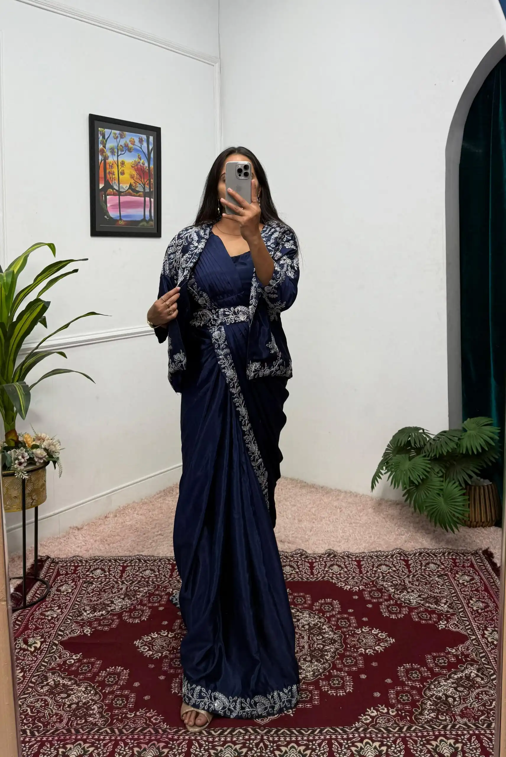 Navy Blue Chinon Embroidery Lace Work Saree | Sarees, Bollywood Sarees, Creative Sarees, Designer Sarees, Embroidered Sarees, Ethnic Saree, Modern Digital sarees, Party Wear Sarees