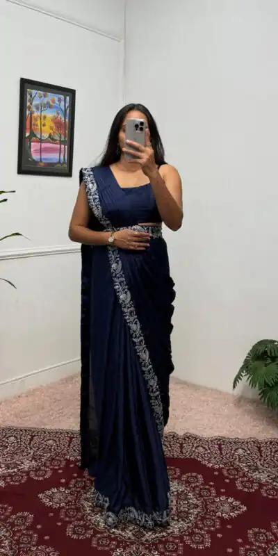 Navy Blue Chinon Embroidery Lace Work Saree | Sarees, Bollywood Sarees, Creative Sarees, Designer Sarees, Embroidered Sarees, Ethnic Saree, Modern Digital sarees, Party Wear Sarees